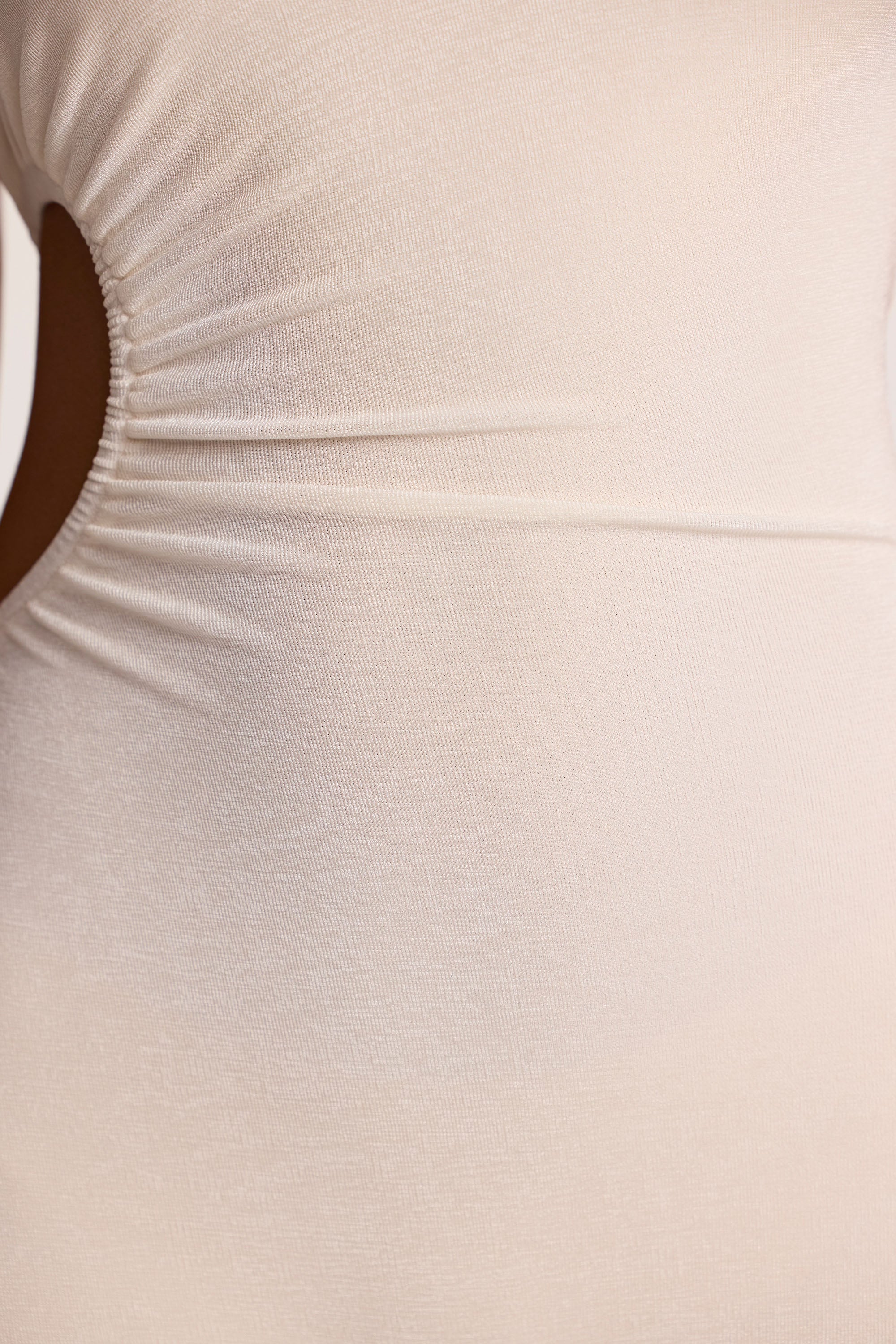 Textured Jersey Halter Neck Ruched Cut Out Jumpsuit in Ivory、mySite、solidvoid