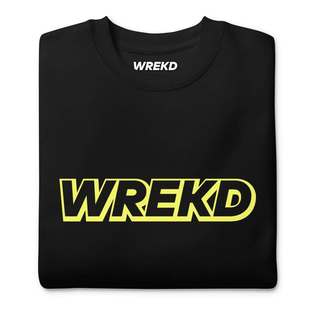  WREKD Yellow on Black Logo Unisex Premium Sweatshirt、mySite、merchandisen