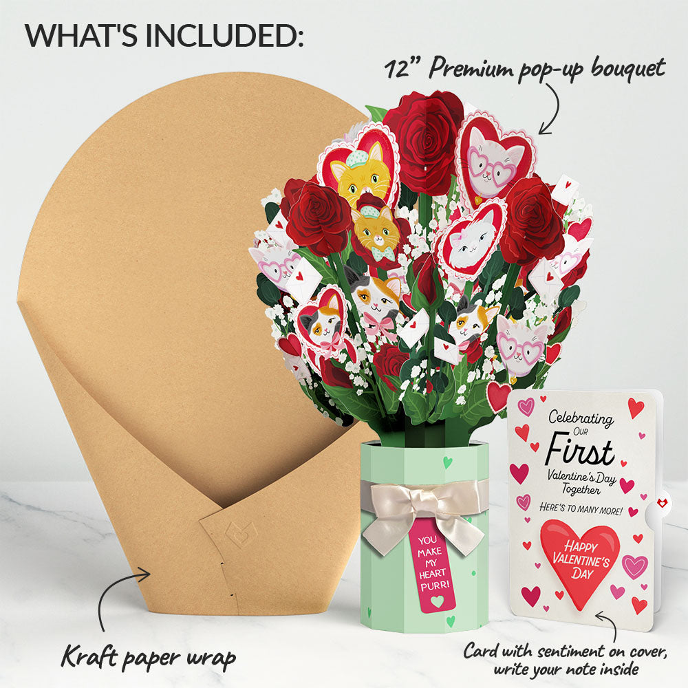 You Make My Heart Purr Cat Our First Valentine Together Bouquet and Sentiment Set、mySite、solidvoid