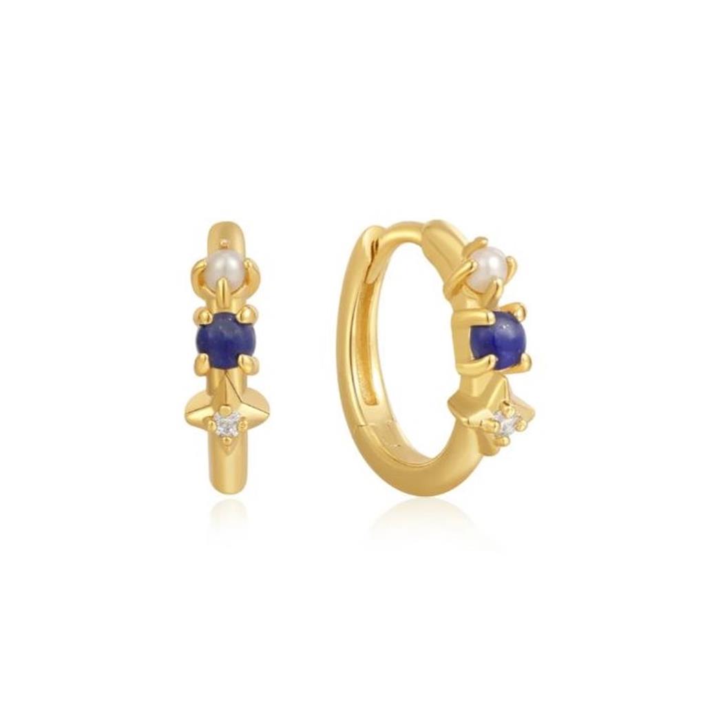 14K Gold Plated Lapis Lazuli Huggie Hoop Earrings by Ania Haie Jewelry、mySite、botmansion