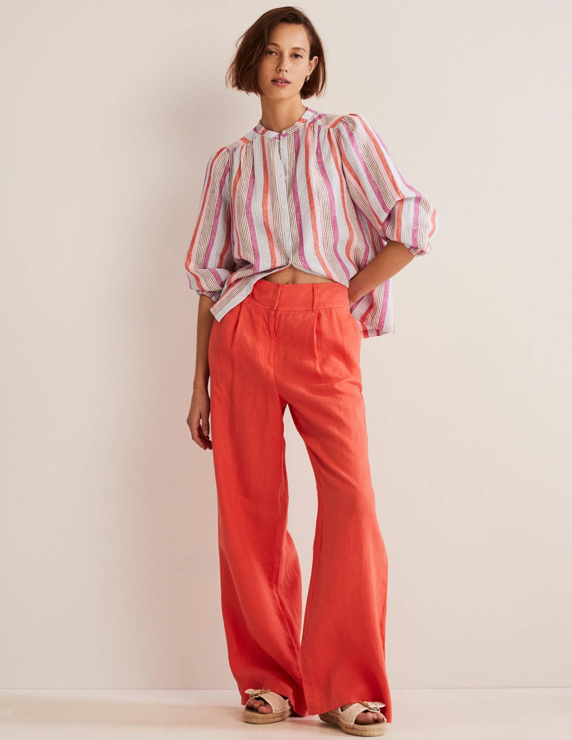  Becky Full Sleeve Linen Blouse-Firecracker, Cameo Pink Stripe、mySite、ashleygrahame