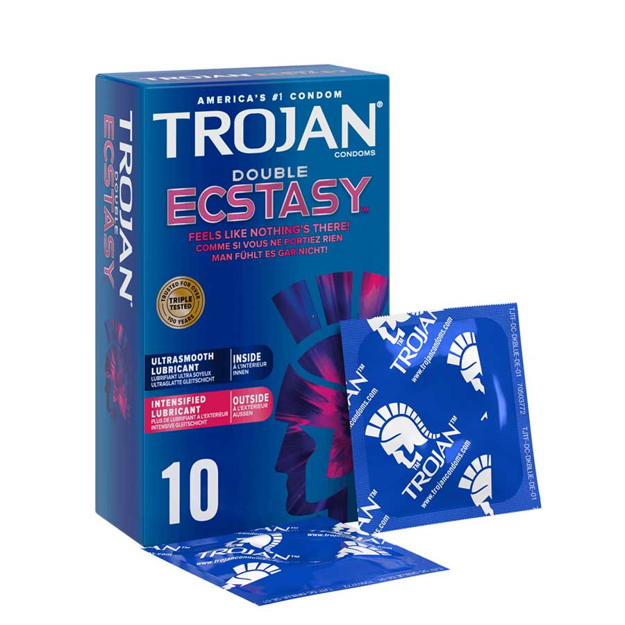 Trojan Double Ecstasy Ribbed Latex Condoms 10 Pack、mySite、bottomscart