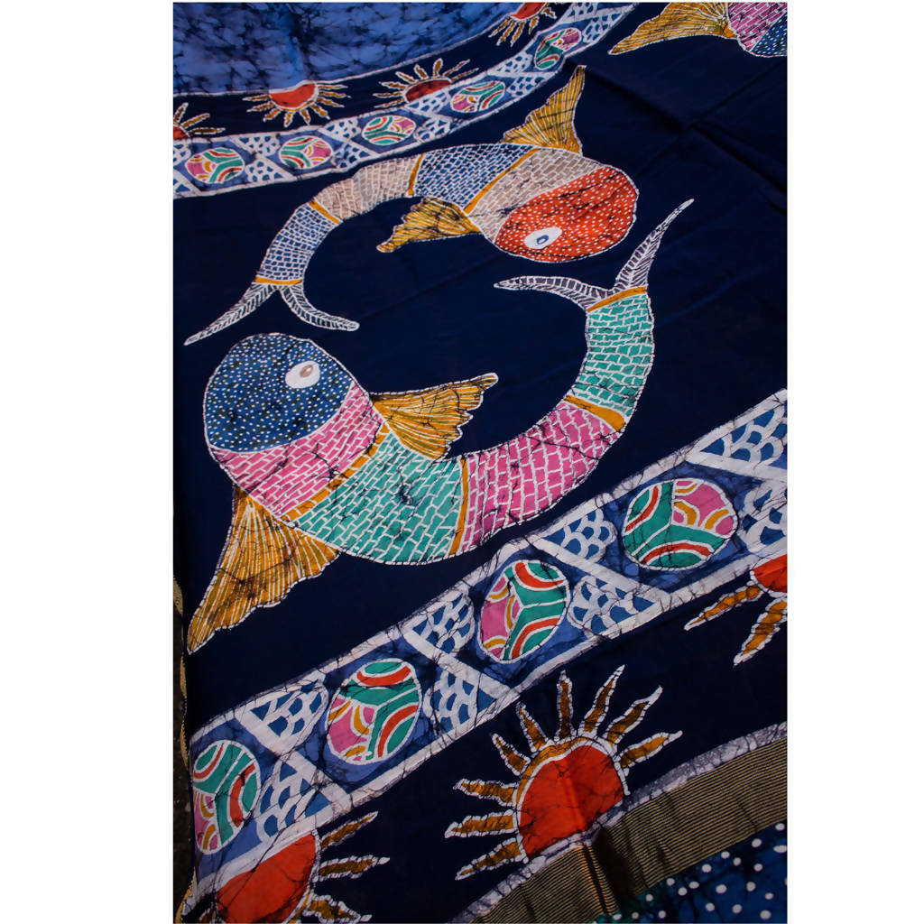 Festive Wear | Maheshwari Cotton Silk Batik Saree | Dark Blue、mySite、camillekostekn