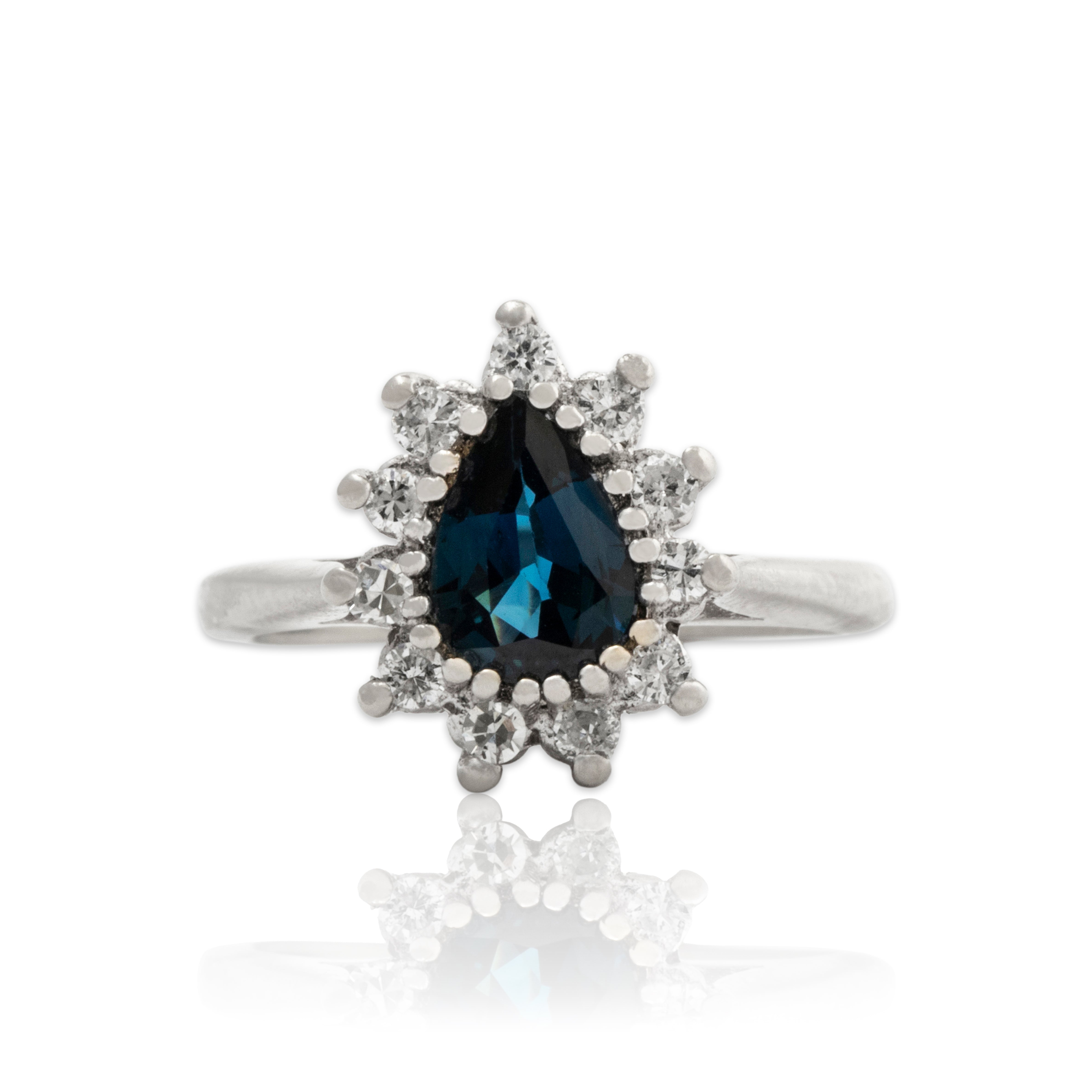 Vintage 14k White Gold Blue Sapphire Diamond Pear Halo Ring 3.50、mySite、hinf8tx79