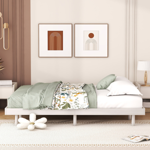 Modern Design Full Floating Platform Bed Frame for Walnut Color、、xpatfood