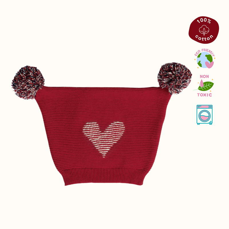 Cotton Reindeer Jacquard Sweater, Lower & Cap Set | Printed | Red & Pink | Set of 3、mySite、camillekostekn