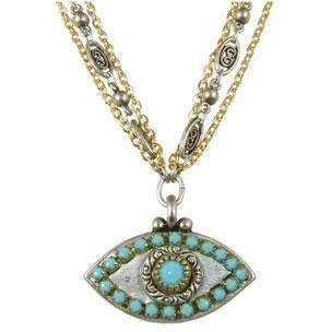 Michal Golan Turquoise, Gold and Silver Evil Eye Pendant Necklace、mySite、topwebapps