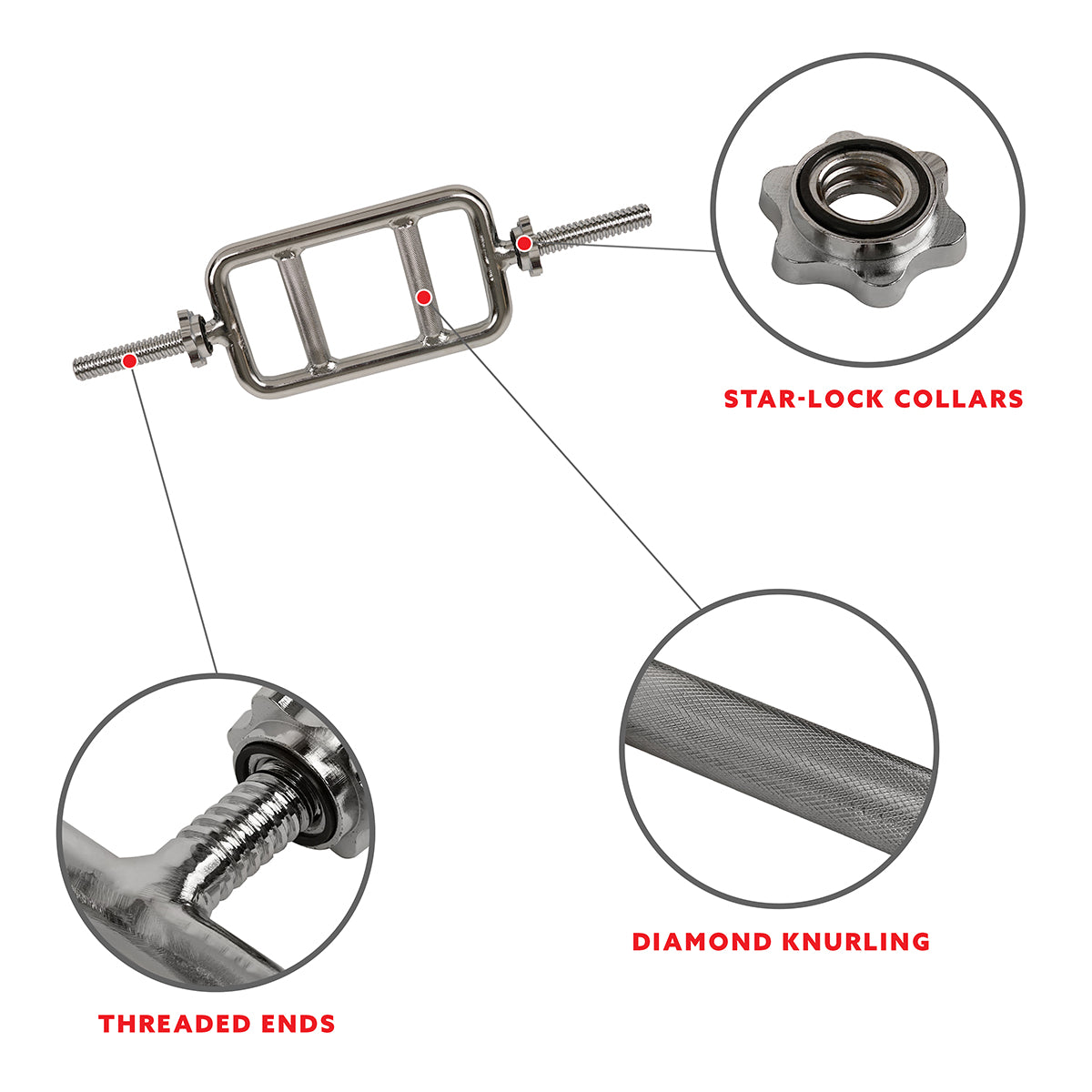  24'' Triceps Bar Weight Solid Chrome w/ Star Lock Collars、mySite、ghnorth