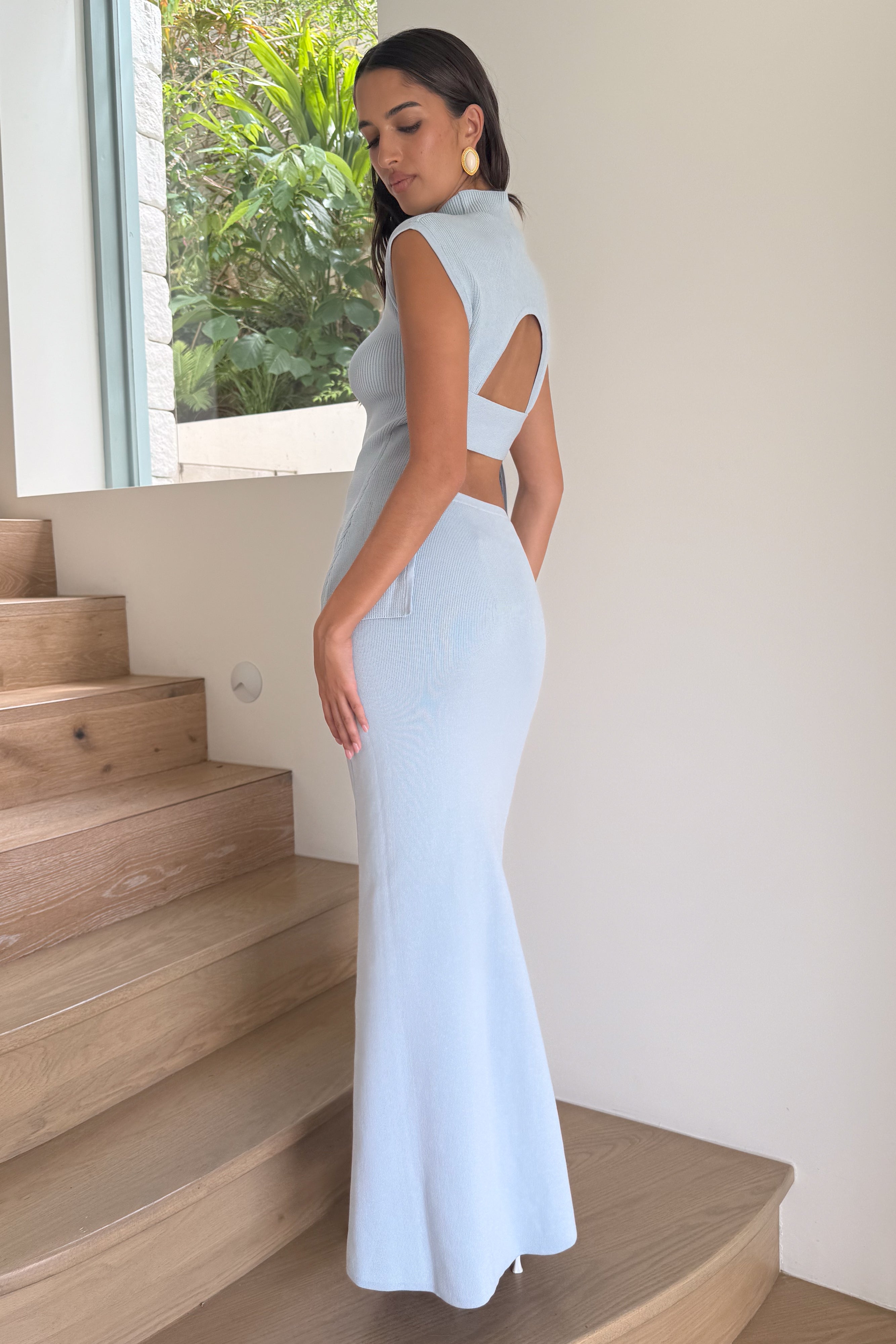 Maxine Knit Open Back Top - Light Blue、mySite、solidvoid