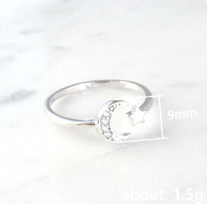 Moon & Star Adjustable Ring - Sterling Silver、mySite、g9winljtr