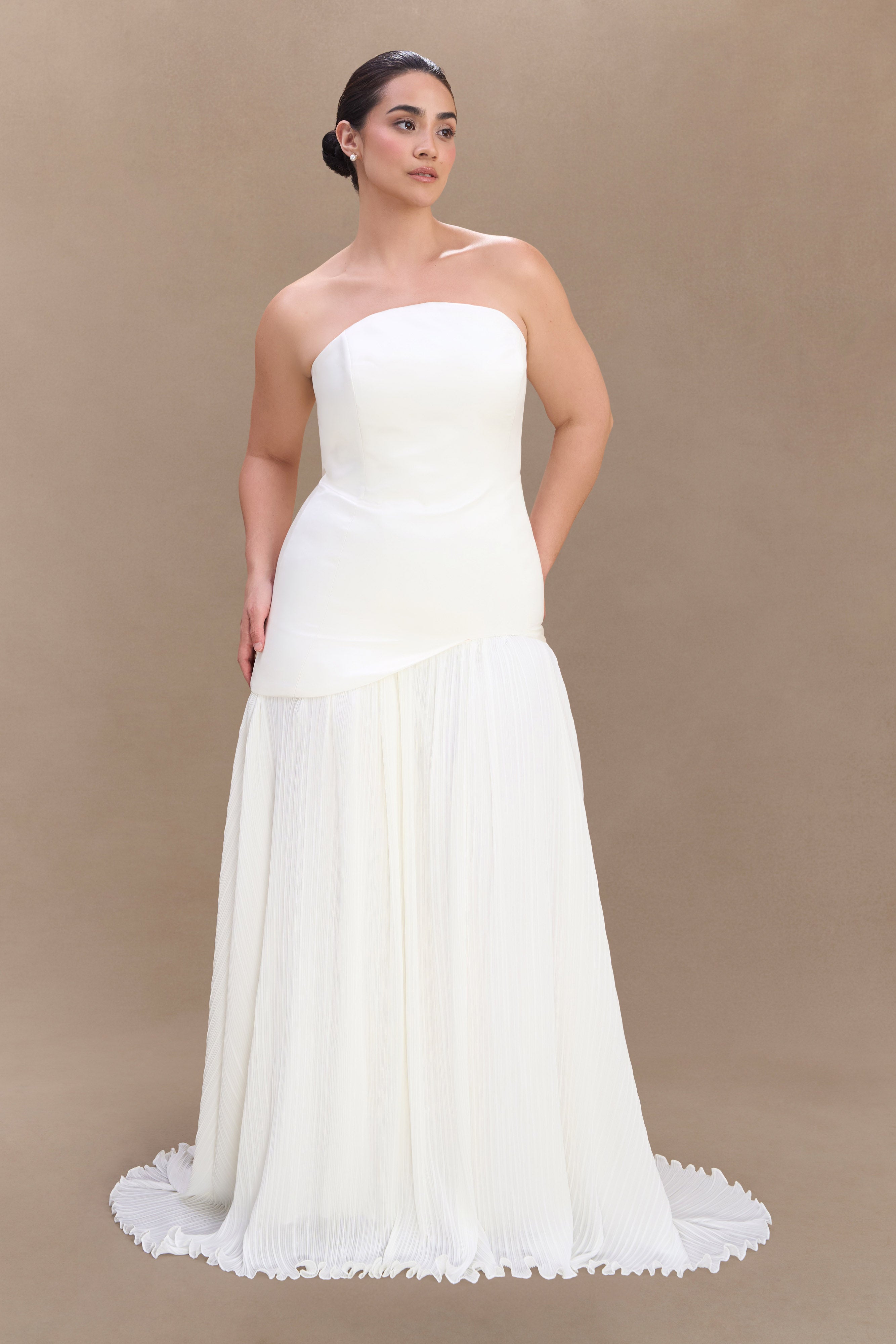 Juno Strapless Pleated Maxi Gown - White、mySite、solidvoid