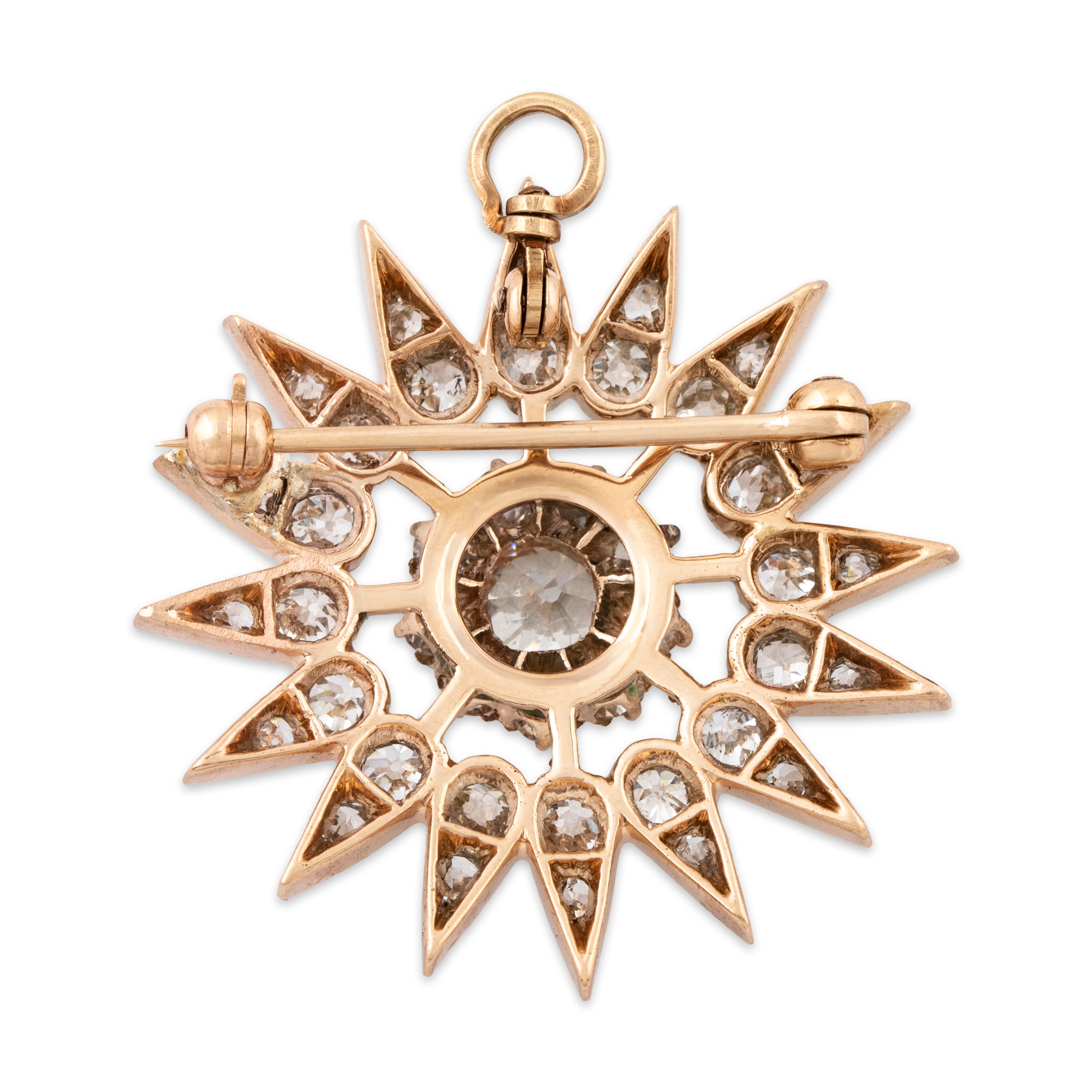 Sparkling Antique 14k Yellow Gold 3cttw Old Mine Diamond Starburst Pendant Pin、mySite、hinf8tx79