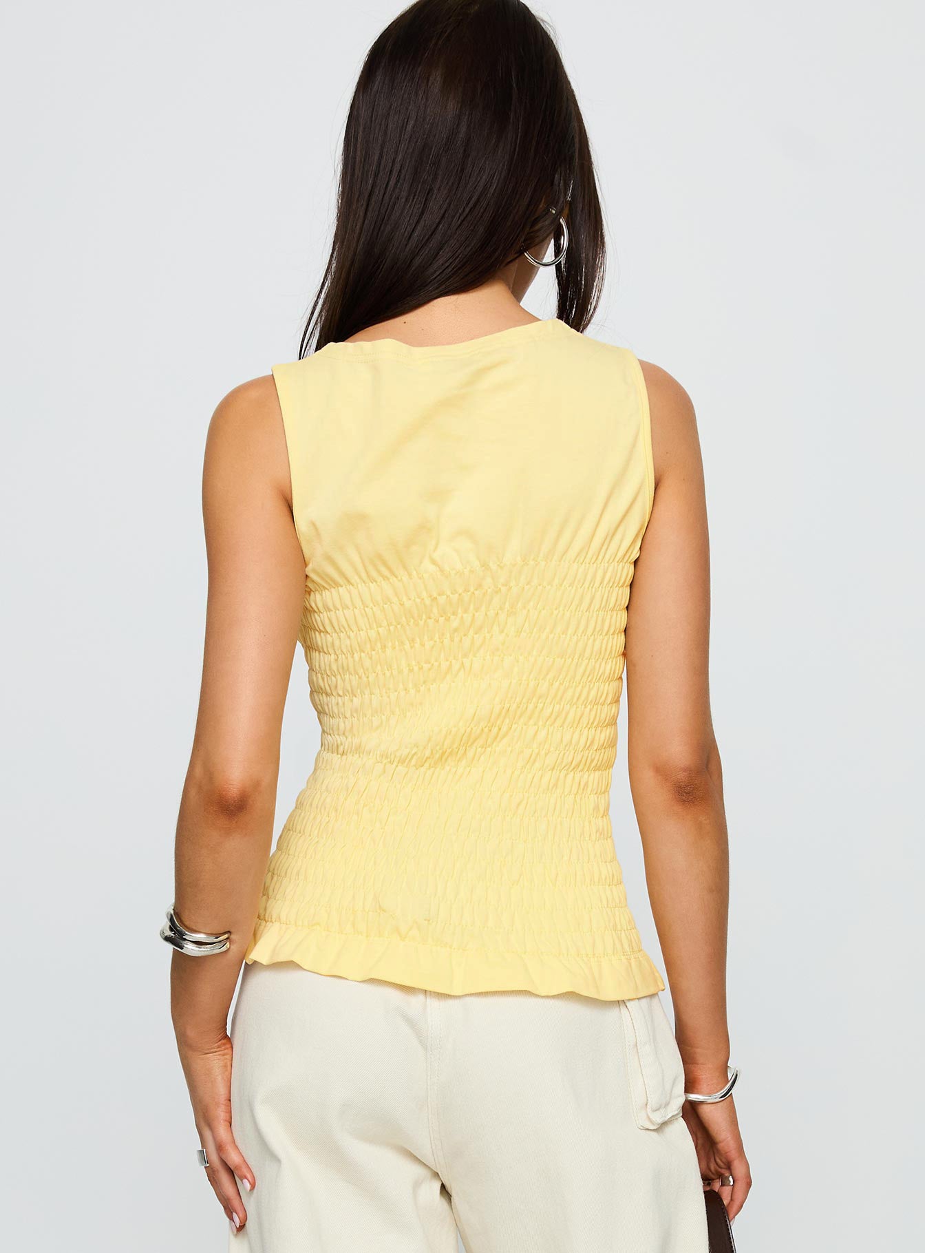 Maybe Tomorrow Ruched Sleeveless Top Lemon、mySite、solidvoid