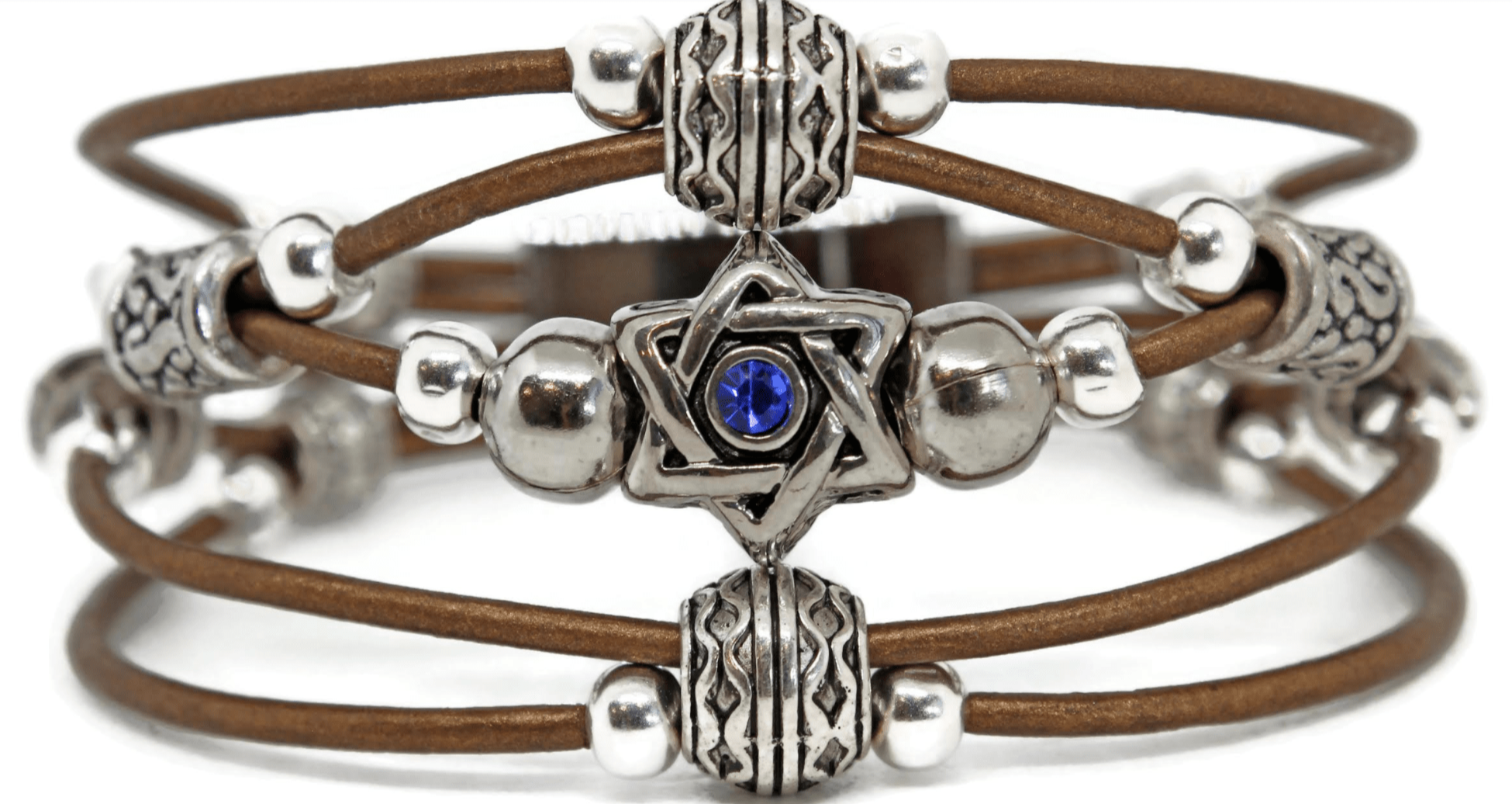 Swarovski Star of David Beaded Leather Bracelet - Bronze、mySite、topwebapps