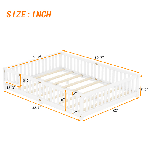 Twin Size Bed Floor Bed with Safety Guardrails and Door for Kids, Natural(Old SKU: W158090686)、、casual