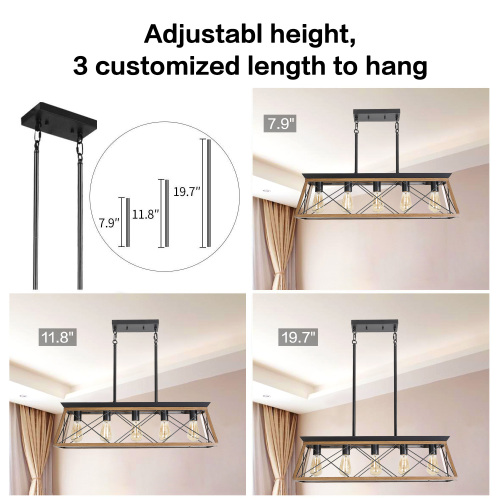 (NEW SKU :W1340P206631) 32" Walnut Industrial 5-Light Pendant Chandelier, Modern Metal Cage Design, Adjustable Hanging Light for Dining Room, Kitchen, Living Room (No Bulbs)、、eastwooduniform