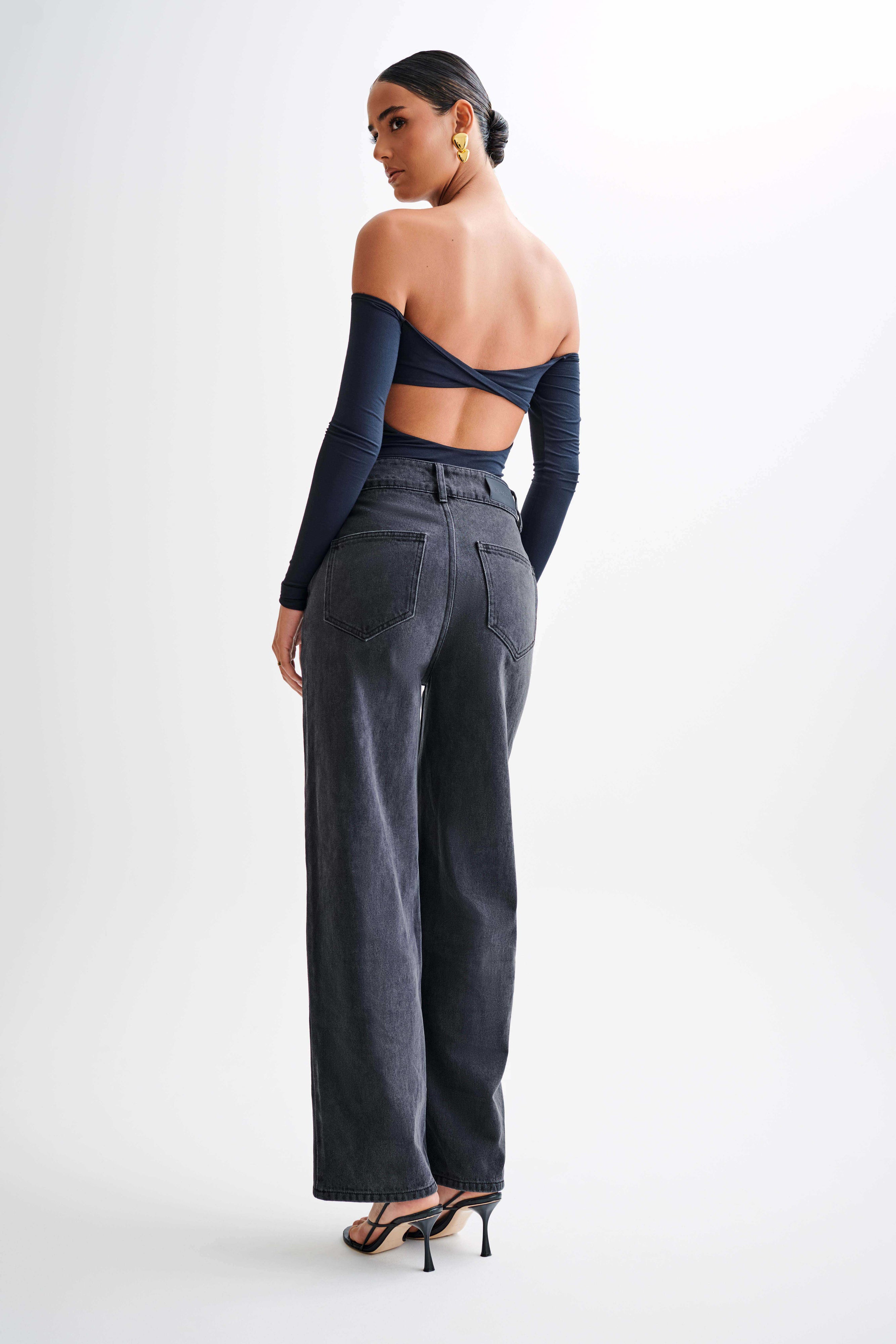 Peta Off Shoulder Modal Long Sleeve Bodysuit - Black、mySite、solidvoid