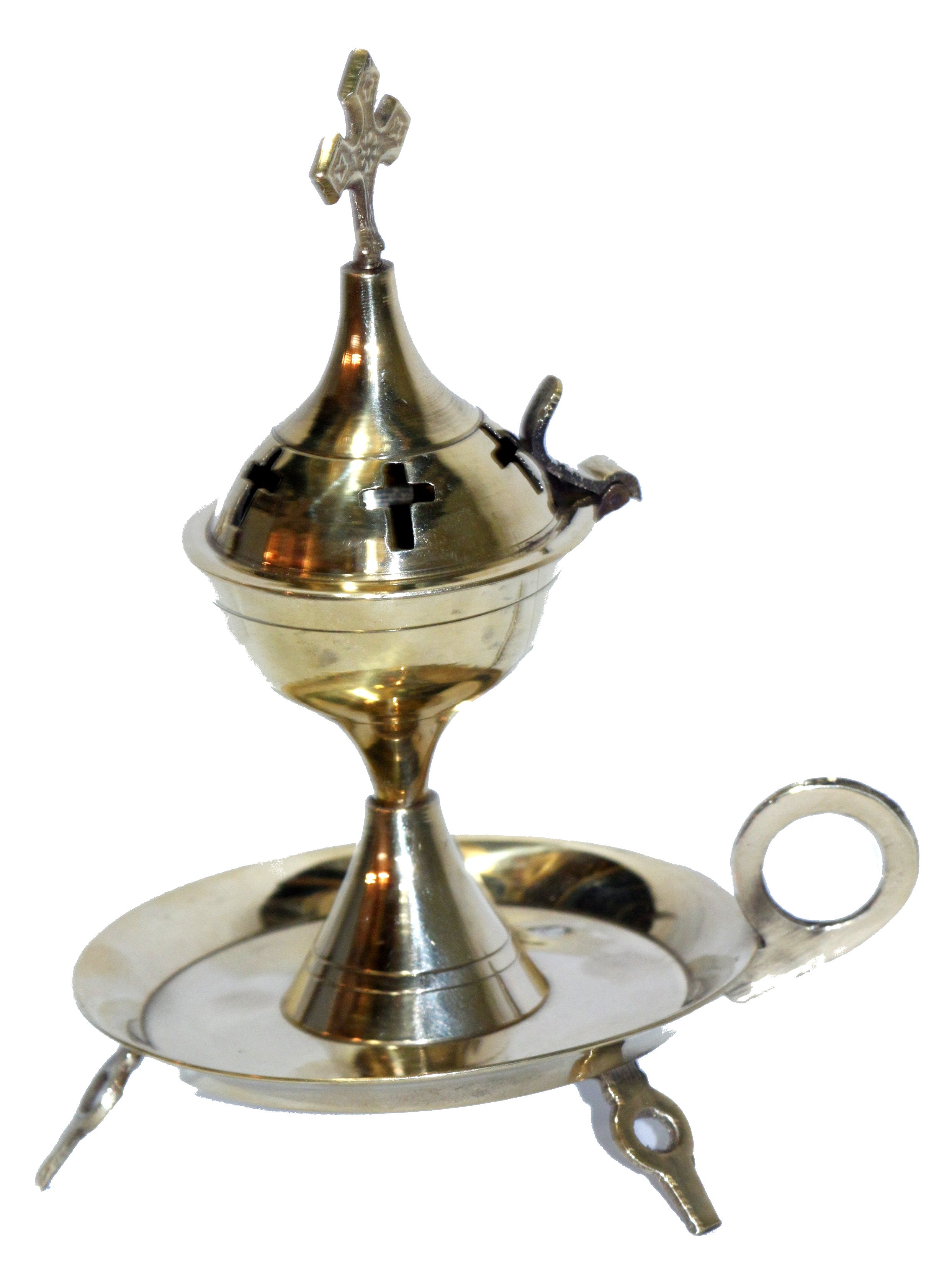 Holy Land Market Light Greek Brass Pedestal Incense Burner with Tray - (15cm or 6 inches Tall)、mySite、topwebapps