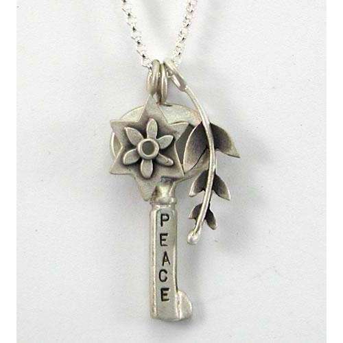 Emily Rosenfeld Shalom/Peace Key Charm Necklace with Star of David and Leaf、mySite、topwebapps
