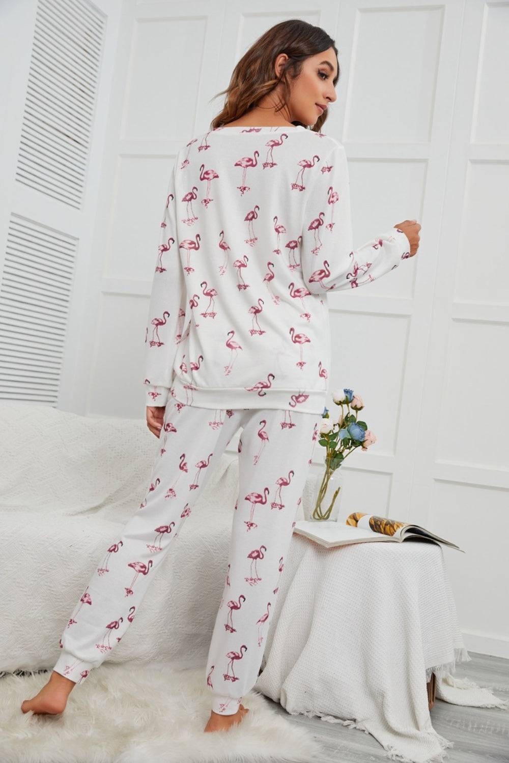  Flamingo Long Sleeve Top and Pants Lounge Set、mySite、justintrudeaud