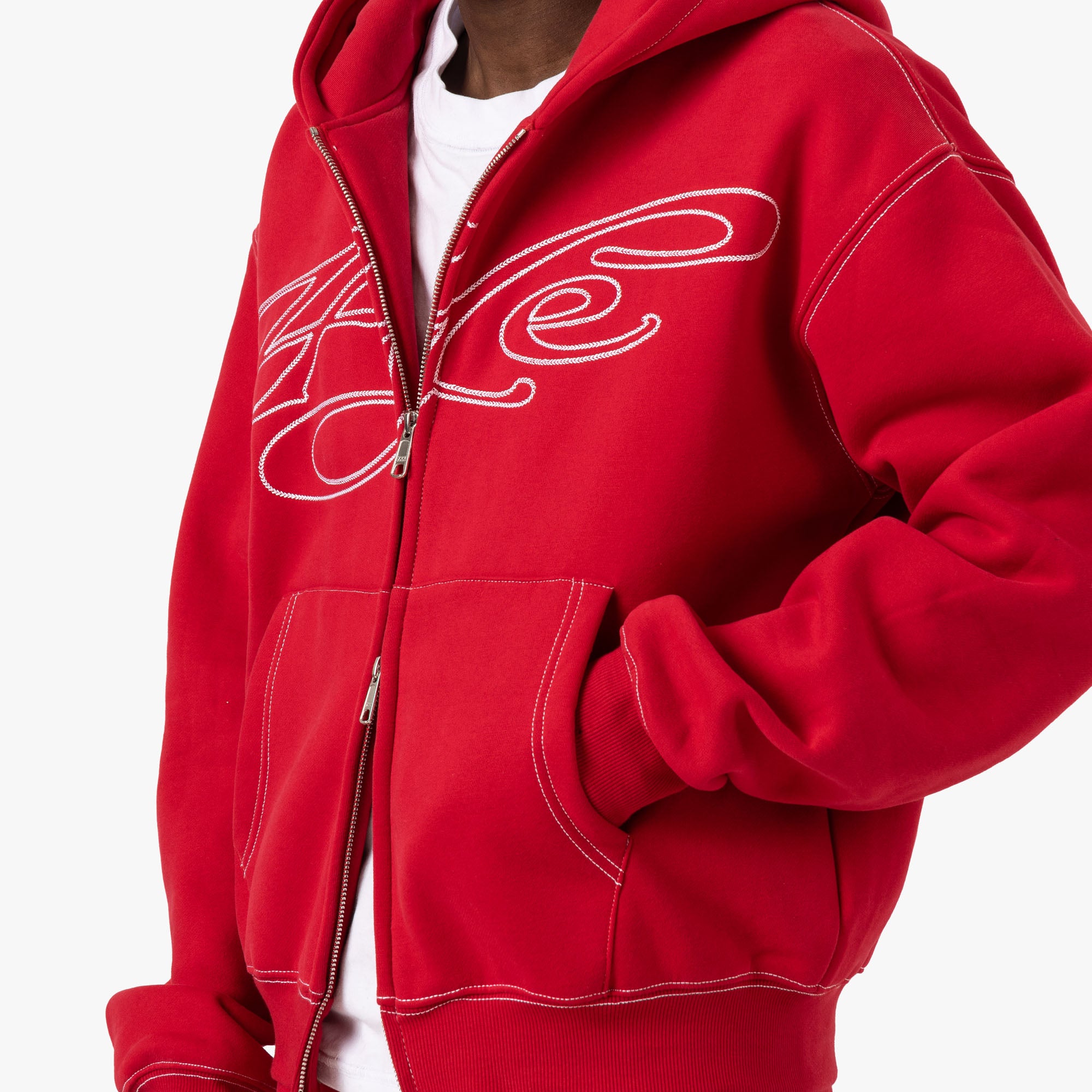  4YE Signature Zip Hoodie / Red / White、mySite、merchandisen