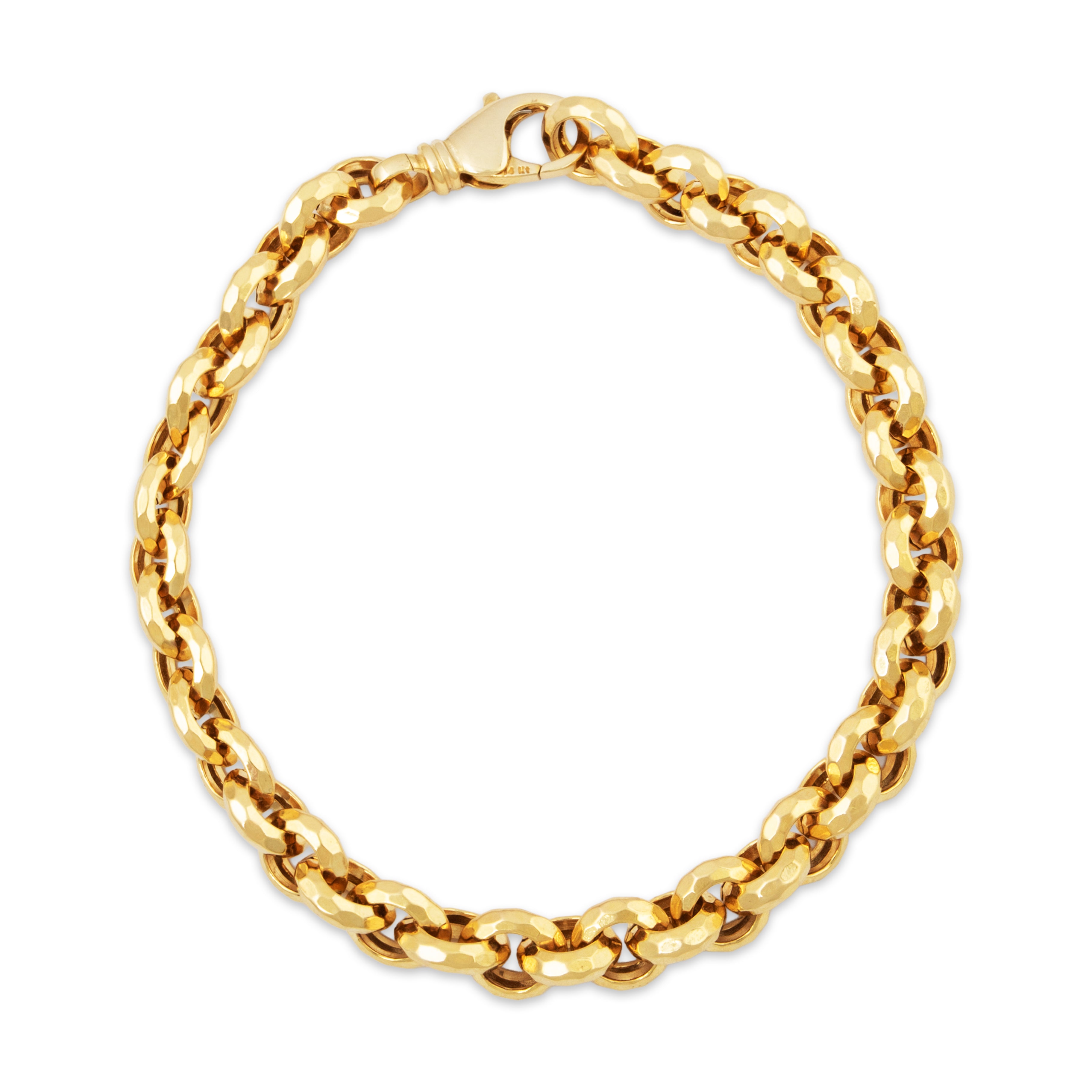 Vintage Italian 14k Yellow Gold Bold Hammered Rolo Chain Bracelet 7、mySite、hinf8tx79