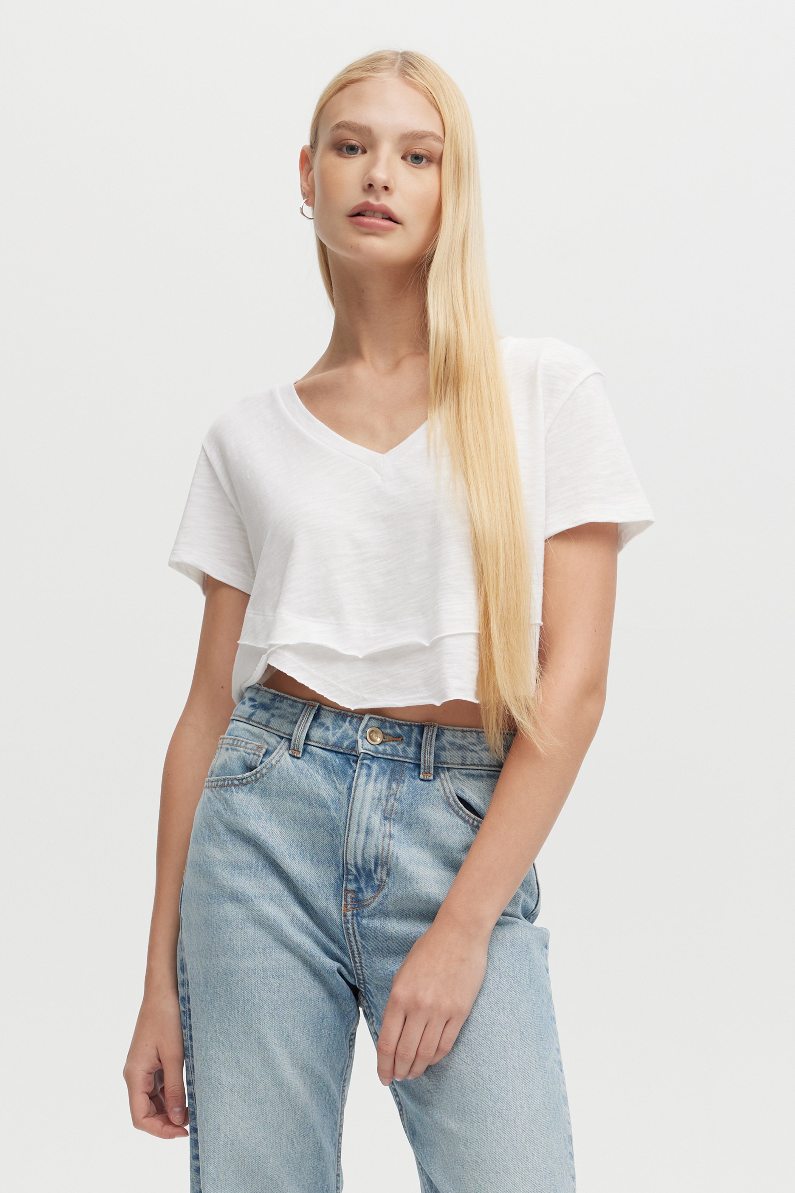 CHRLDR Crop Ava V-Neck Mock Layer Tee、mySite、noshort