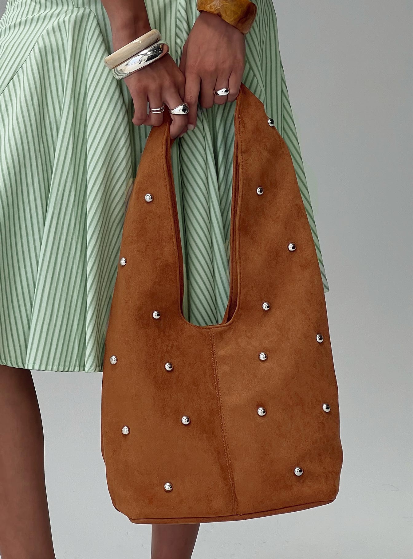 Stellah Studded Faux Suede Bag Brown、mySite、solidvoid