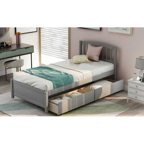 Twin Platform Storage Bed Wood Bed Frame with Two Drawers and Headboard, Espresso(Previous SKU: SF000062PAA)、、casual