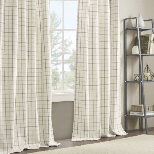 Plaid Rod Pocket and Back Tab Curtain Panel with Fleece Lining Brown 50x84"、、eastwooduniform