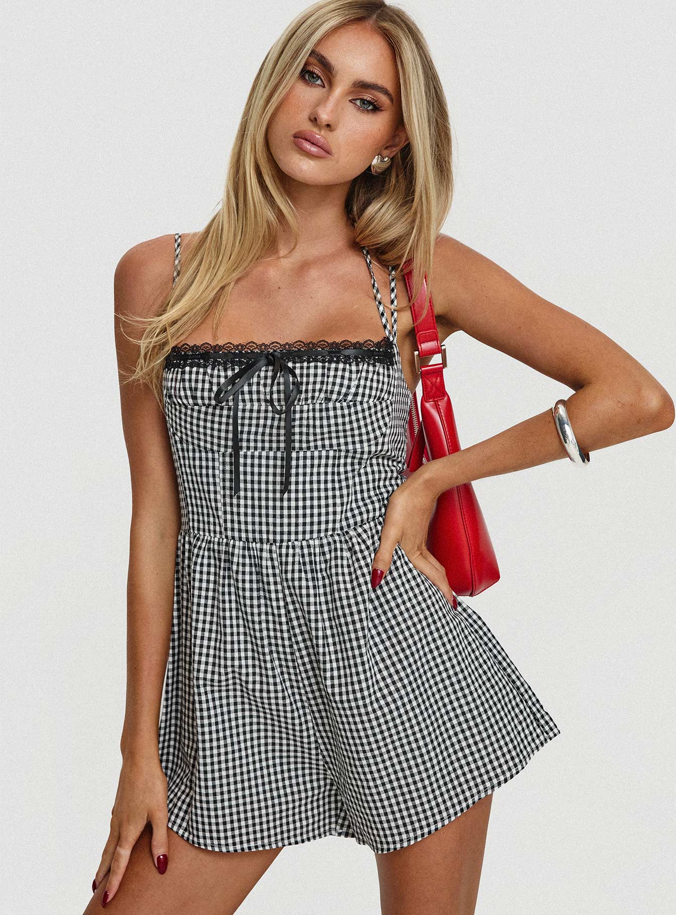 Trynia Romper Black / White Gingham、mySite、solidvoid