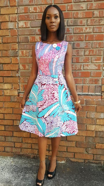 DUpsie's Exclusive Purple Pink Blue African Print Dress-DPX146、mySite、solidvoid