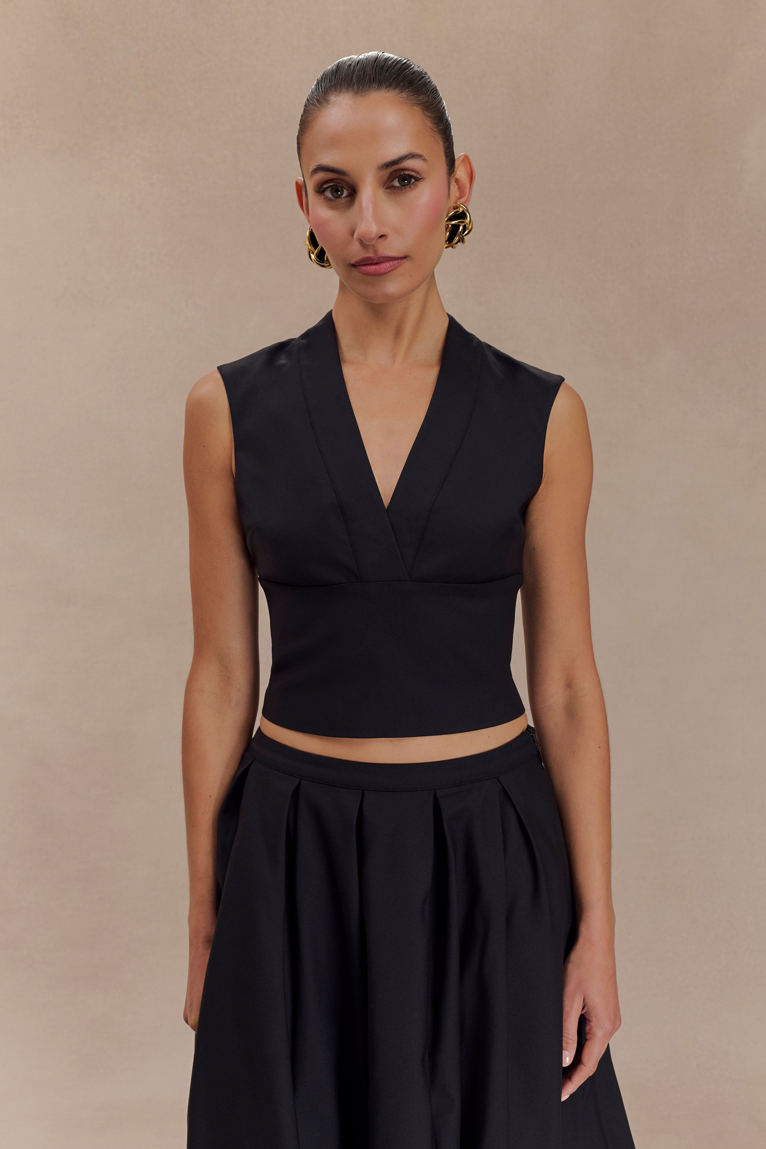 Jemima Sleeveless Cross Over Top - Black、mySite、solidvoid