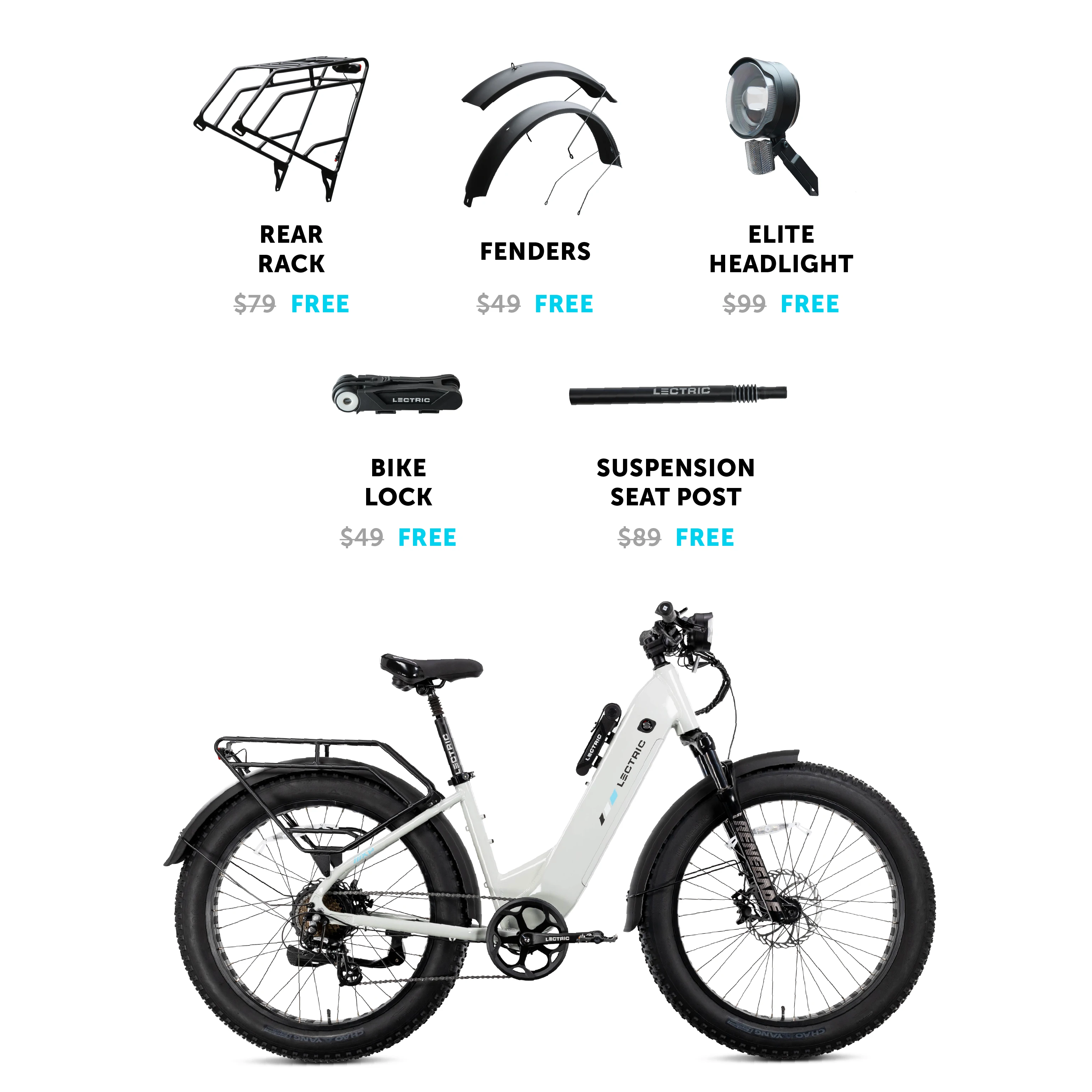  XPeak Step-Thru 2.0 Long-Range + FREE Rear Rack, Fenders, Elite Headlight, Suspension Seat Post ($365 Value)、mySite、ghnorth