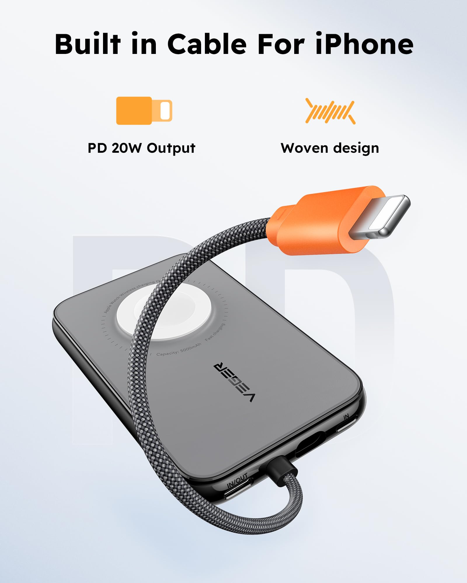 5,000mAh Portable Charger for iPhone with Built in Cable、mySite、fannypackpong