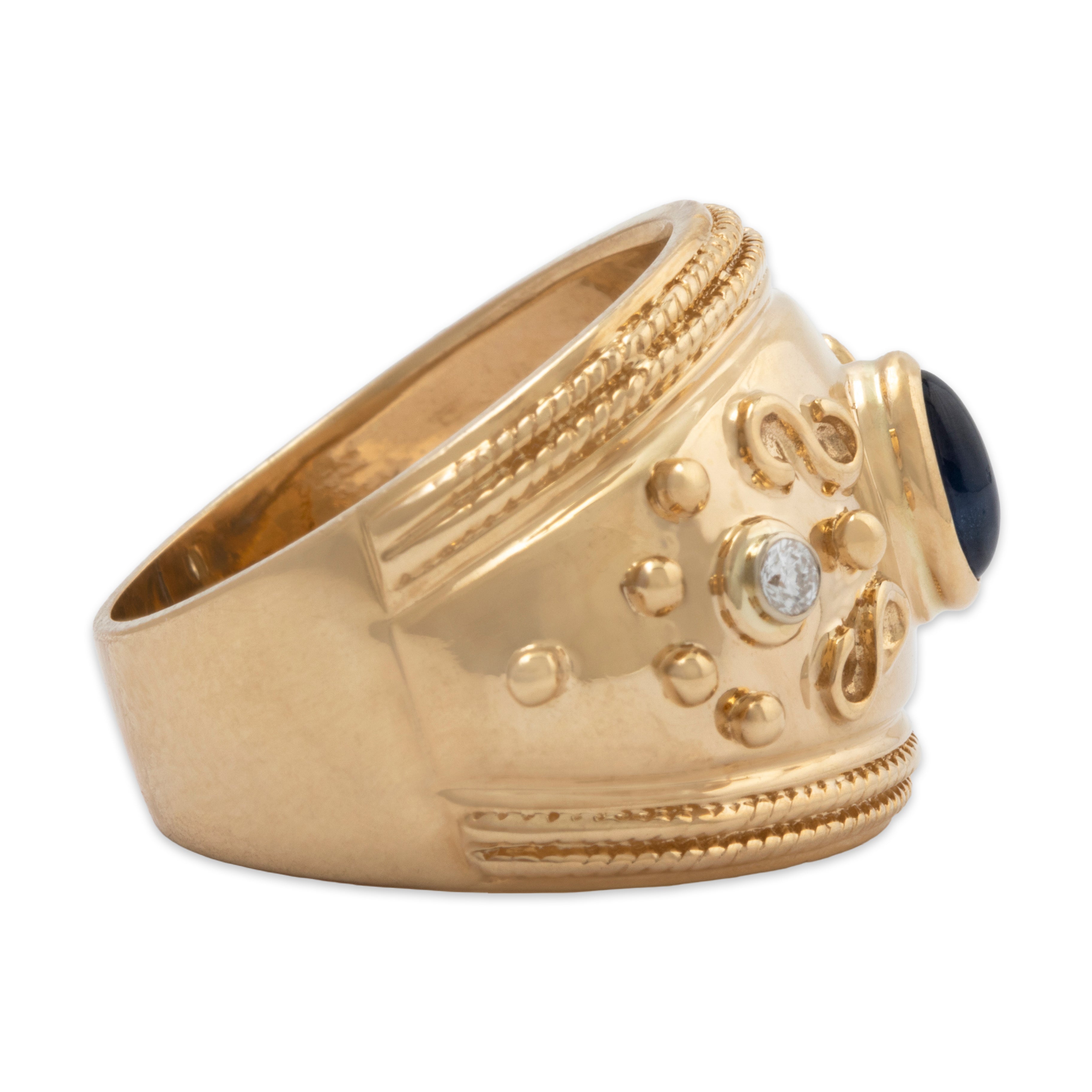 Vintage Heavy 14k Yellow Gold Blue Sapphire Diamond Wide Dome Ring 6.50、mySite、hinf8tx79