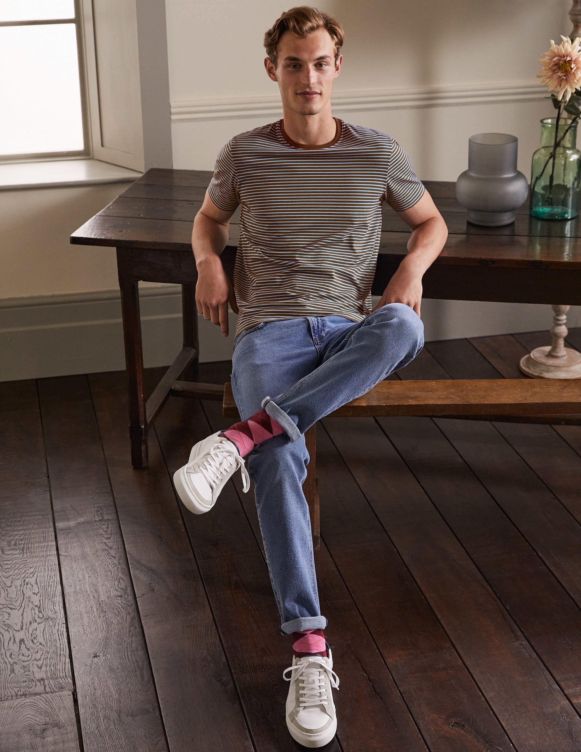  Classic Cotton T-shirt-Cacao/ Lichen Blue Stripe、mySite、ashleygrahame