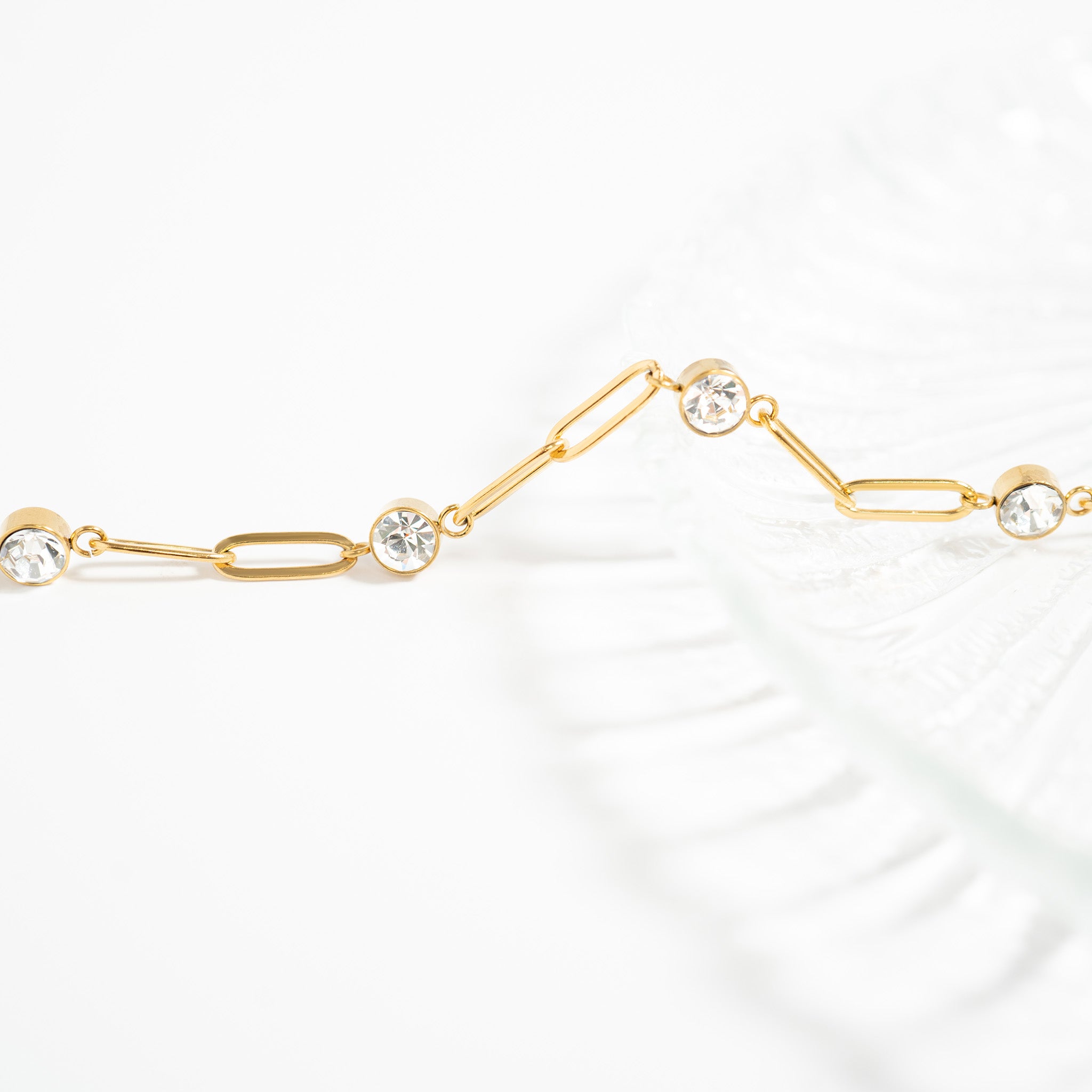 18K Gold PVD Stainless Steel Stone Paperclip Bracelet / BRJ1024、mySite、dreamappss