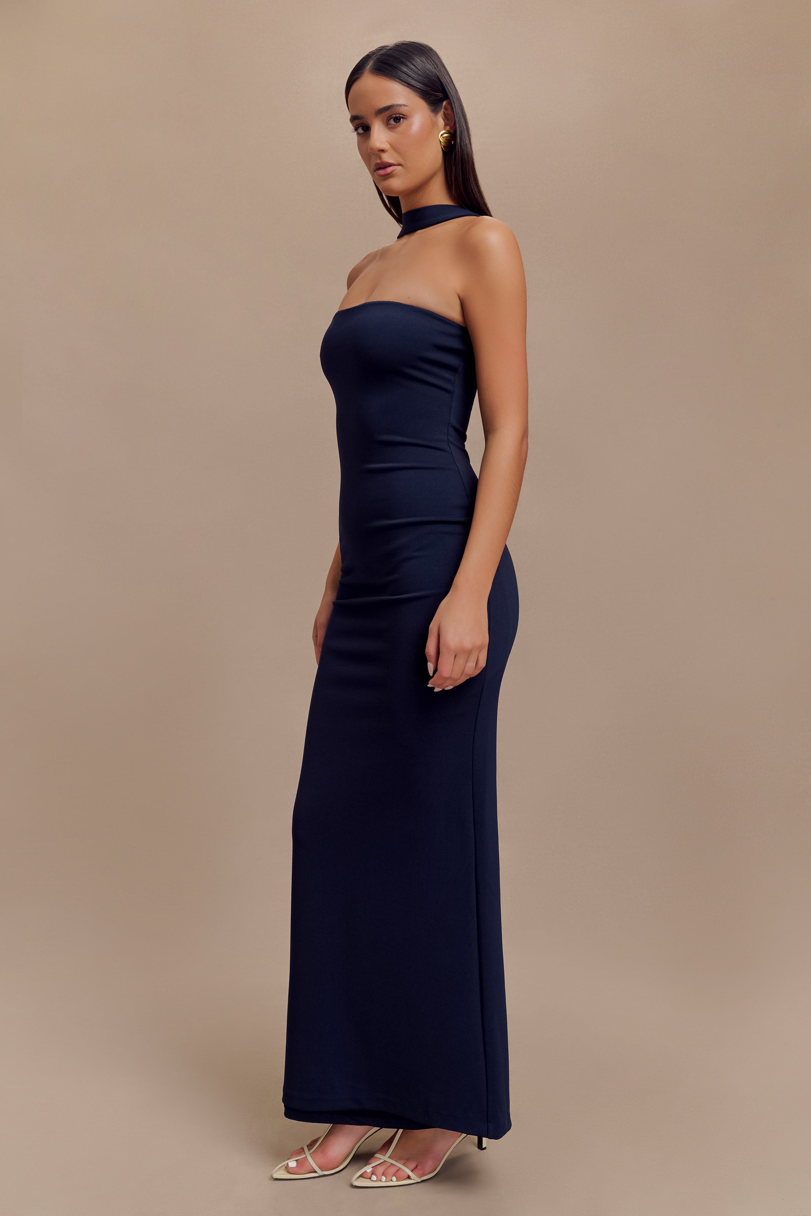 Velma Halter Collar Maxi Dress - Dark Navy、mySite、solidvoid
