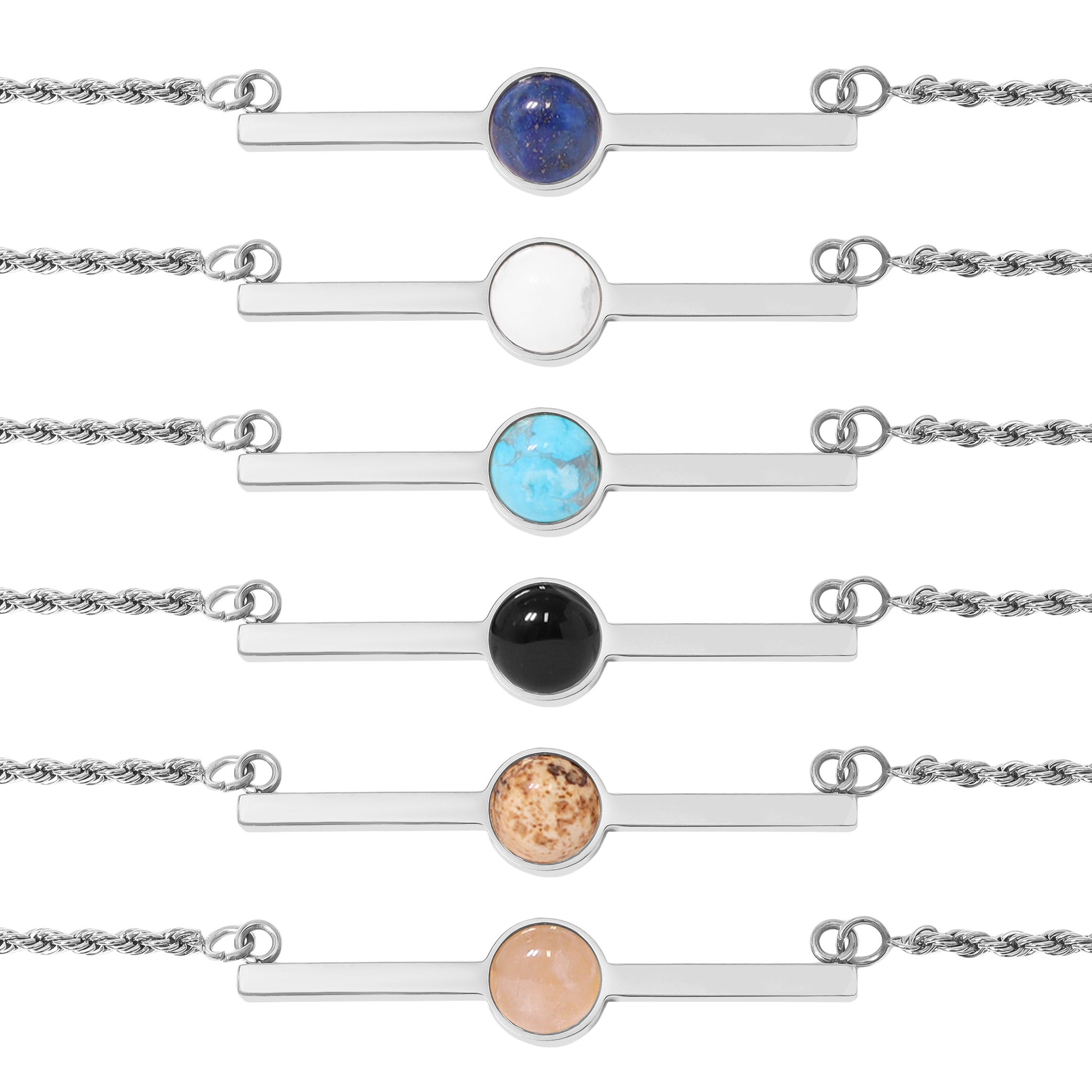 18K Gold PVD Stainless Steel Semi Precious Natural Stone Bar Necklace / CHN9965、mySite、dreamappss