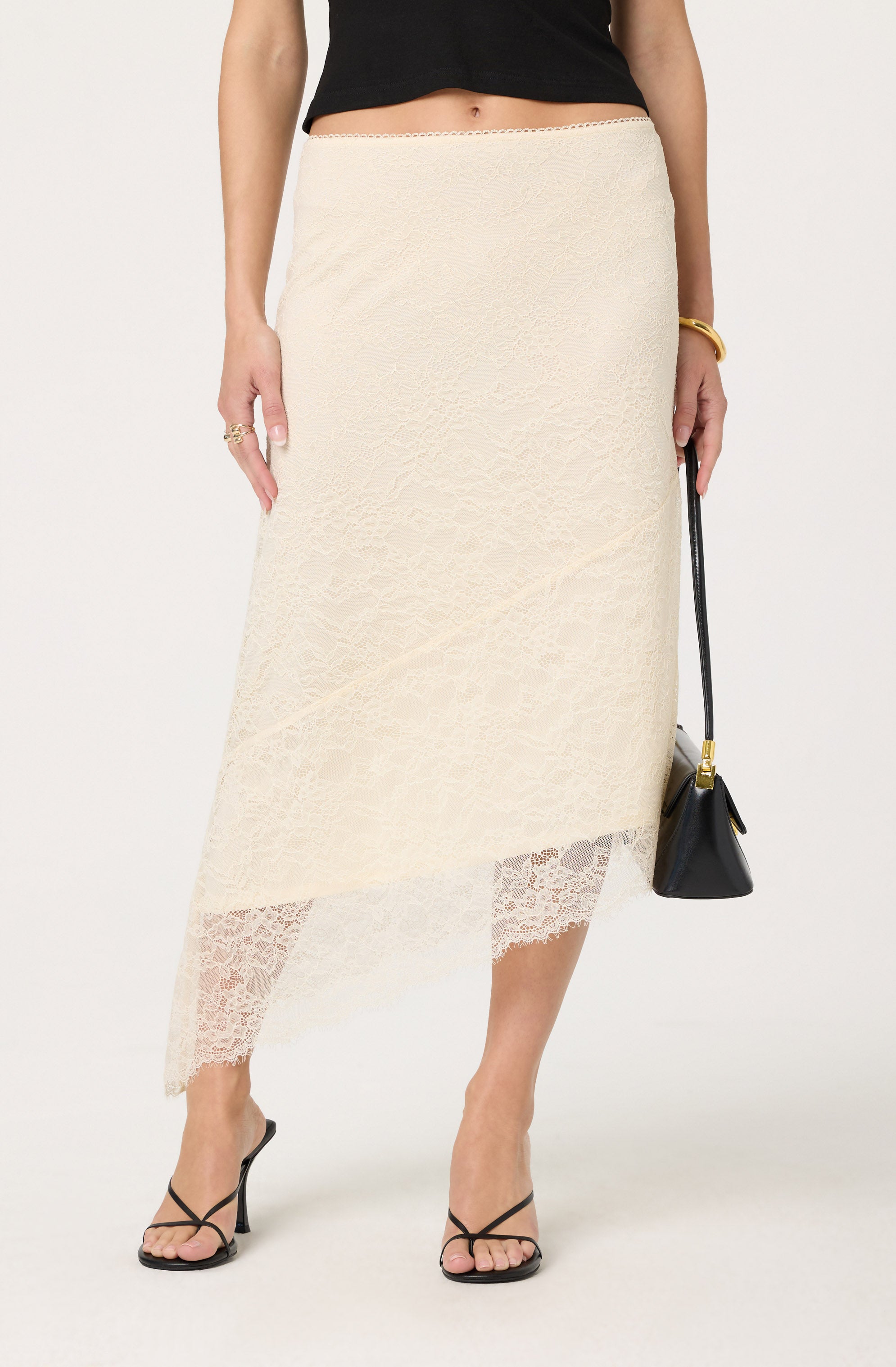 Asymmetrical Lace Midi Skirt、mySite、solidvoid