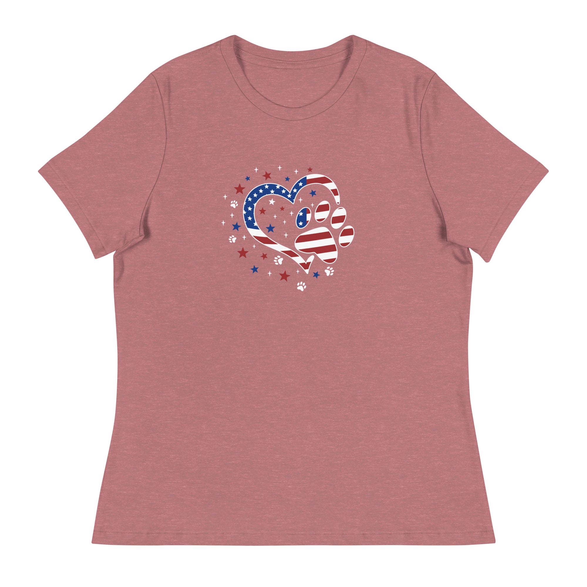 Star Spangled Paw Print Love Women's Relaxed T-Shirt、mySite、camillekostekn