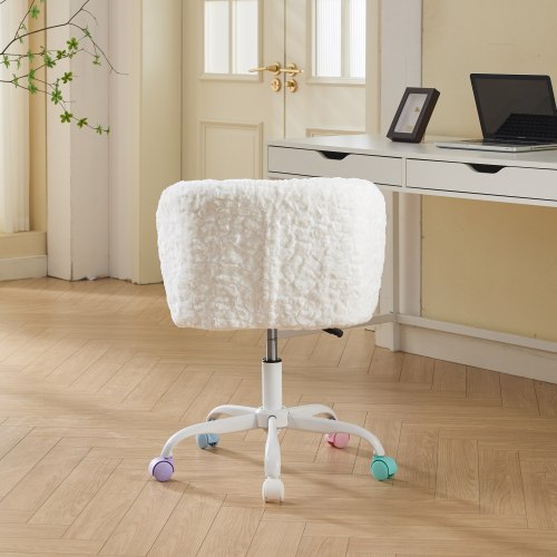 A&A Furniture Office Chair,Artificial rabbit hair Home Office Chair with Golden Metal Base,Adjustable Desk Chair Swivel Office Chair,Vanity Chair(Orange)、、casual