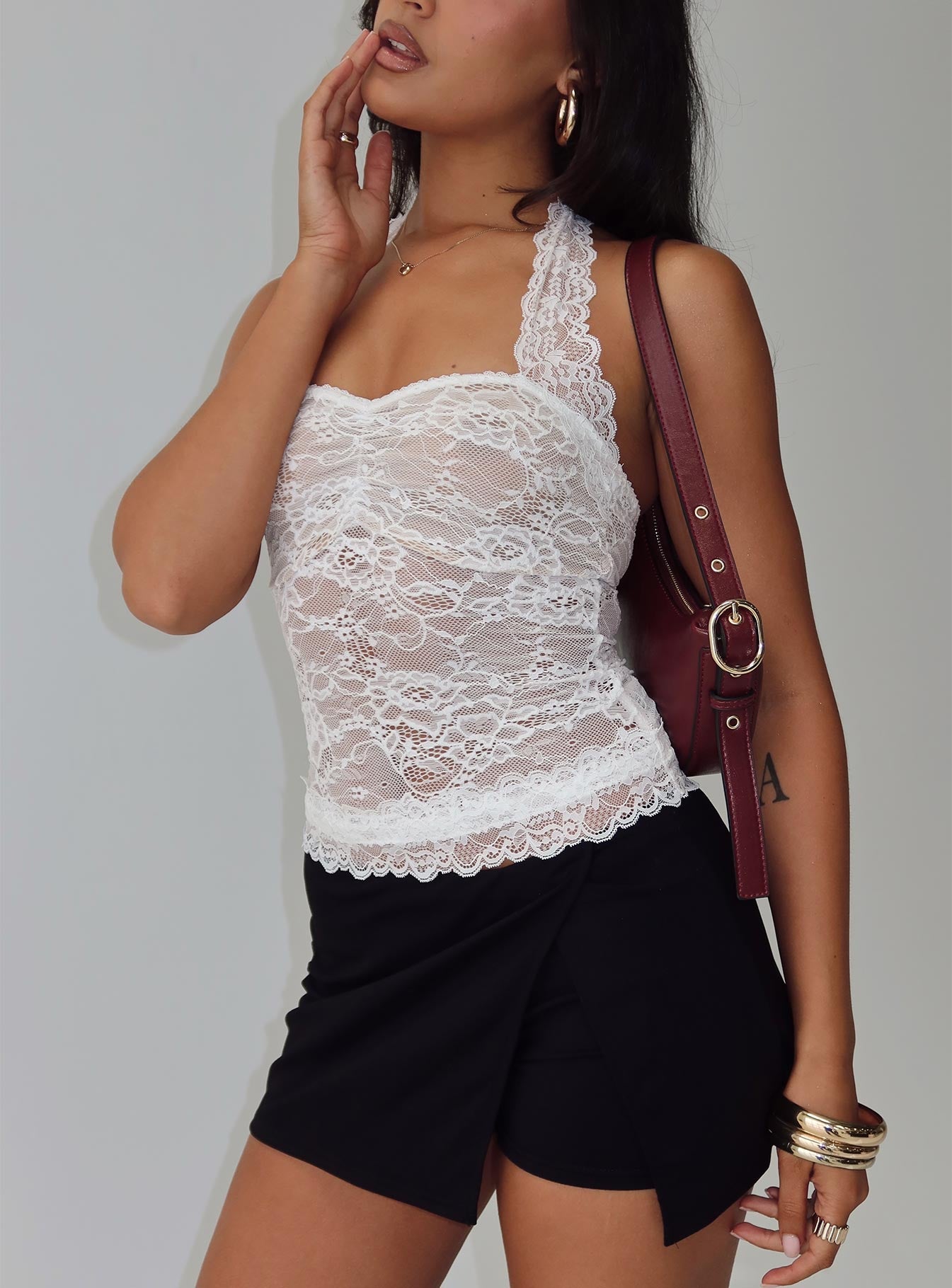 Fantasize Lace Halter Top White、mySite、solidvoid