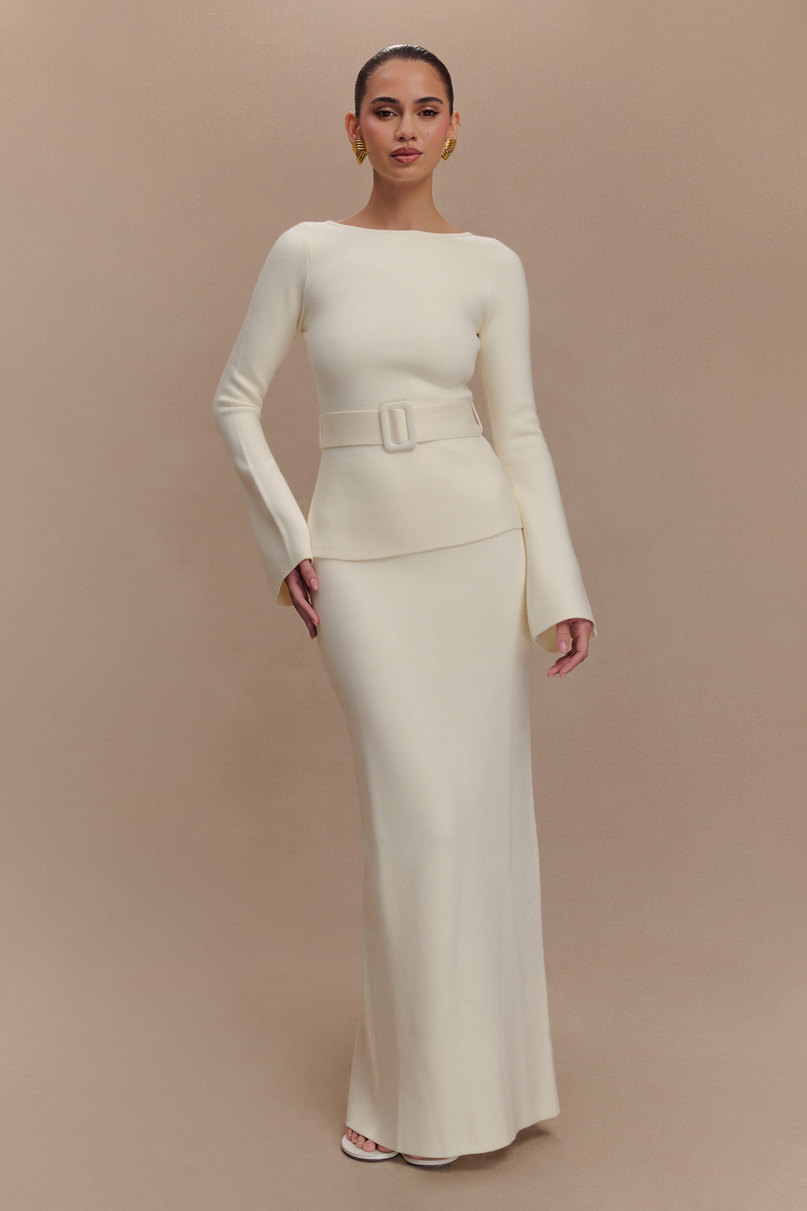 Justine Belted Knit Top - Ivory、mySite、solidvoid