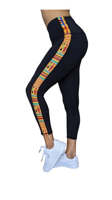 Washoge Accrah Women's High Waist Workout Kente Leggings、mySite、solidvoid