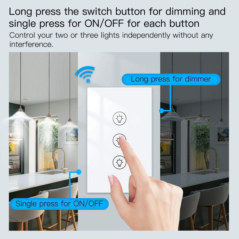 MOES WiFi Dimmer Switch Smart Light Dimmer Touch Panel Switches 1/2/3 Gang US Version、mySite、fannypackpong