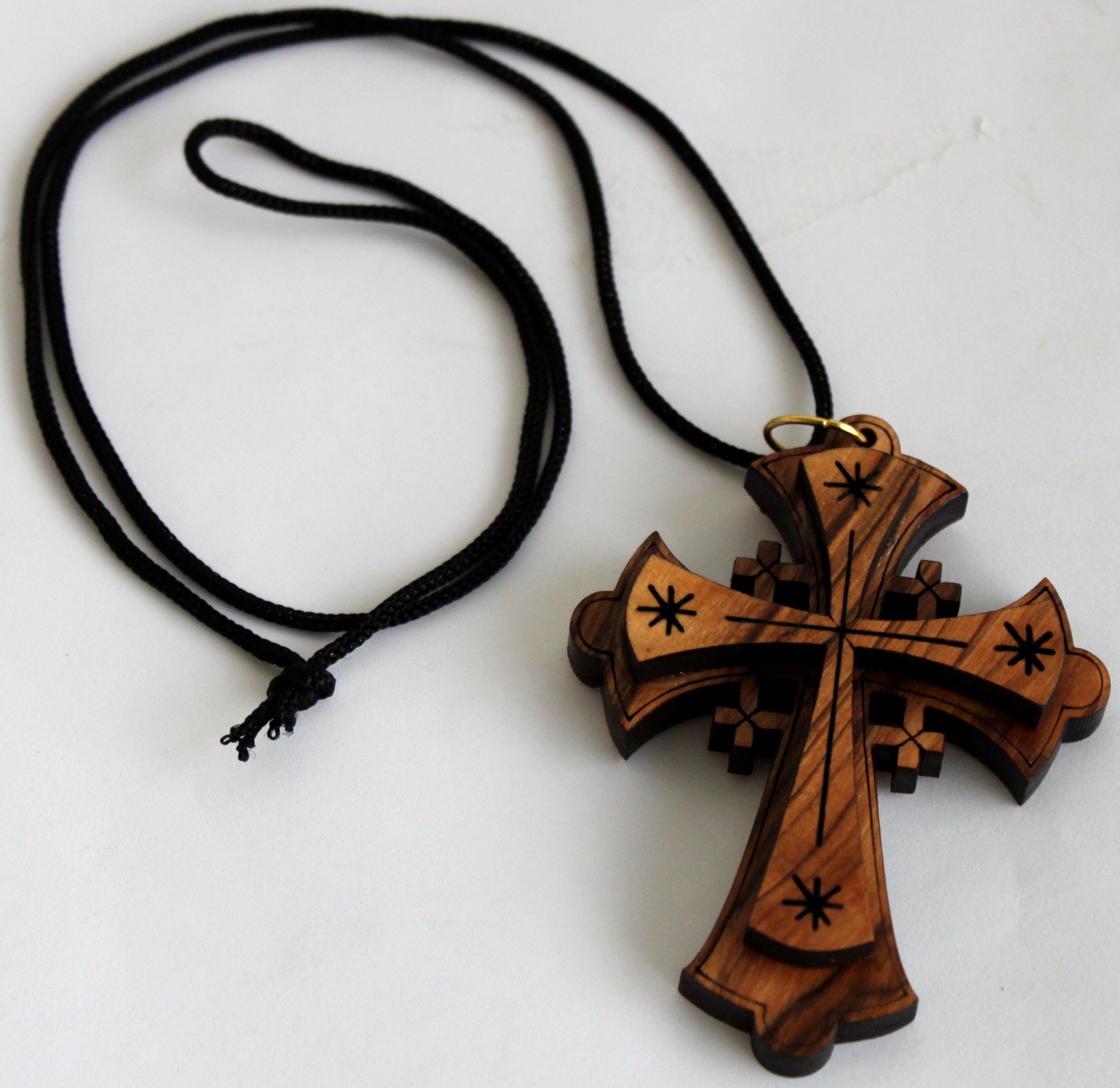  Grade A olive wood Jerusalem Cross necklace ( 3 inches - Cord can be adjusted )、mySite、elrpsem3k