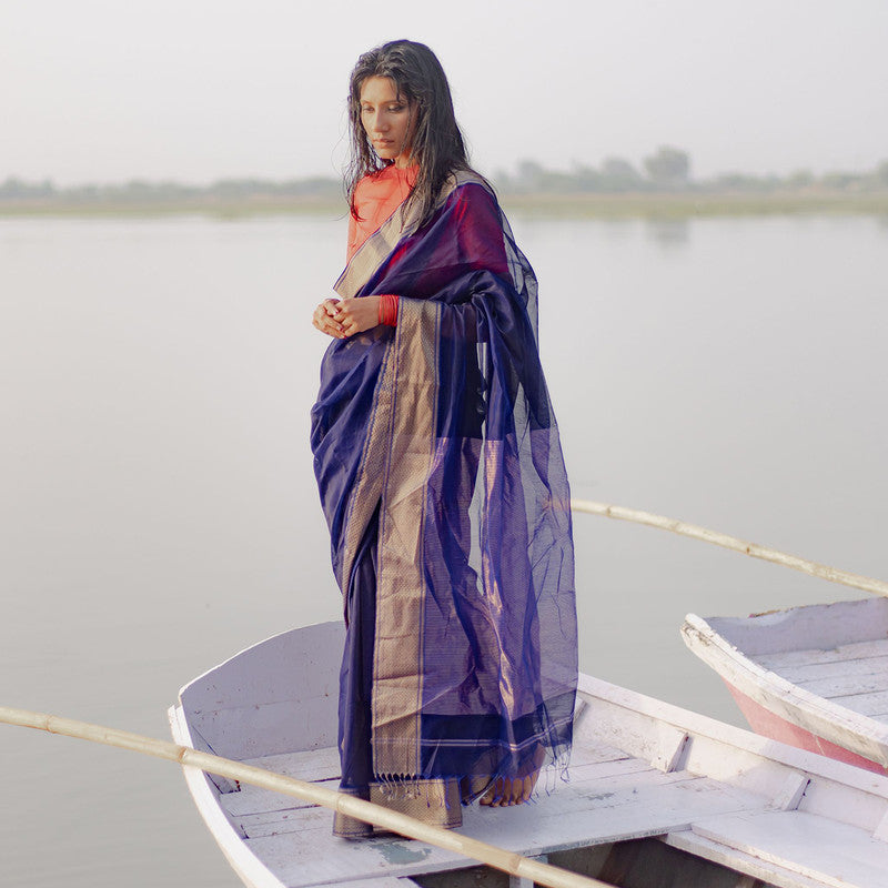 Maheshwari Silk Cotton Saree | Navy Blue、mySite、camillekostekn