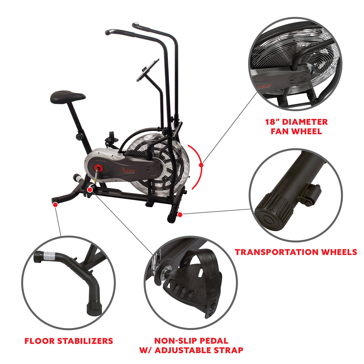  Sunny Strength™ Zephyr Air Bike, Fan Exercise Bike w/ Air Resistance Indoor Cycling、mySite、ghnorth